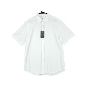 Michael Strahan Button Up Shirt L 34/35 White Stretch No Iron Short Sleeve NEW